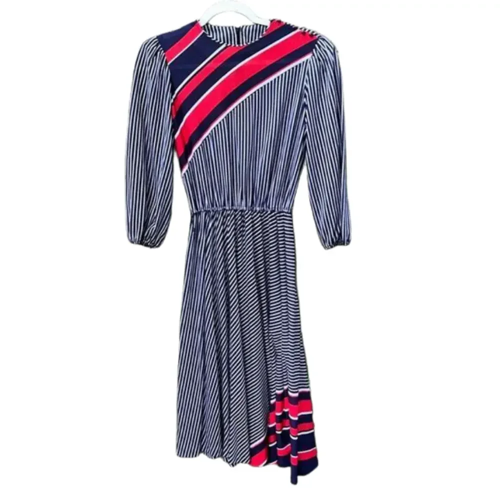 Vintage dress | dress with red white and blue stripes a - Picture 2 of 10